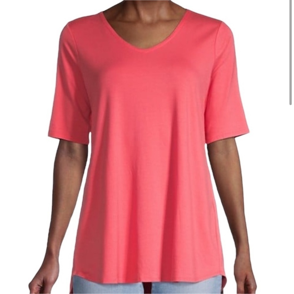 $128 NWT Eileen Fisher Size XS Pink Fine Tencel Jersey Tunic T-shirt S0FTJ-T5407